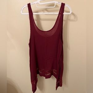 Free People Intimates Maroon Tank with Lace Detail